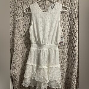 Bar III Cream Lace Tiered Mini Dress